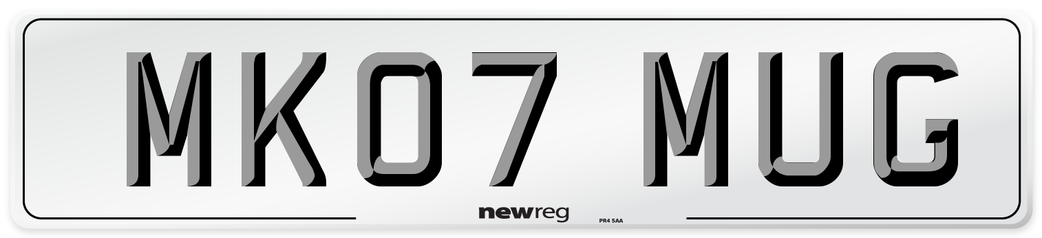 MK07 MUG Number Plate from New Reg